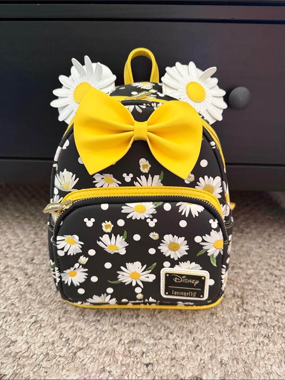 Loungefly Black & Yellow Daisy Mini Backpack with Bow